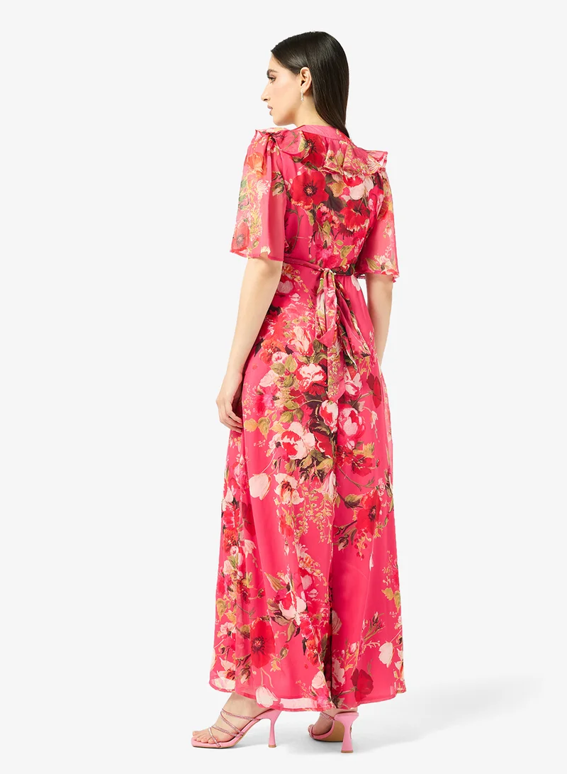 هوب اند ايفي فستان ماكسي ملفوف بأكمام منفوشة وربطة خصر